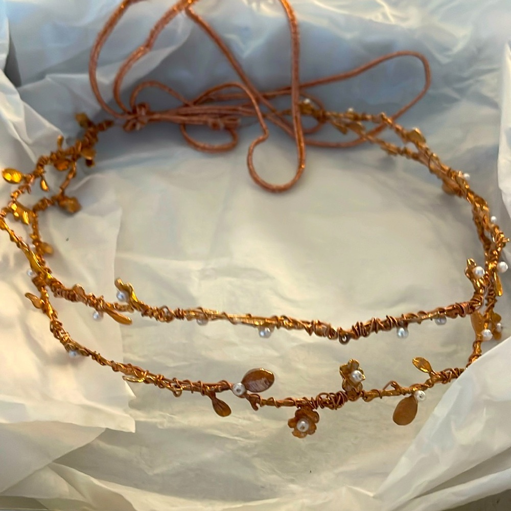 Hushed Commotion Wedding Headpiece, Rose Gold, Adjustable with Rose Gold Ribbon